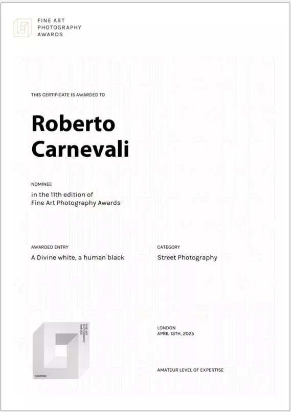 FAPA_FineArtPhotographyAwards_2024_2025_Winner_StreetPhotography_RobertoCarnevali_Certificate