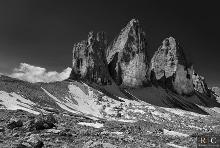 Tre Cime di Lavaredo in bianco e nero